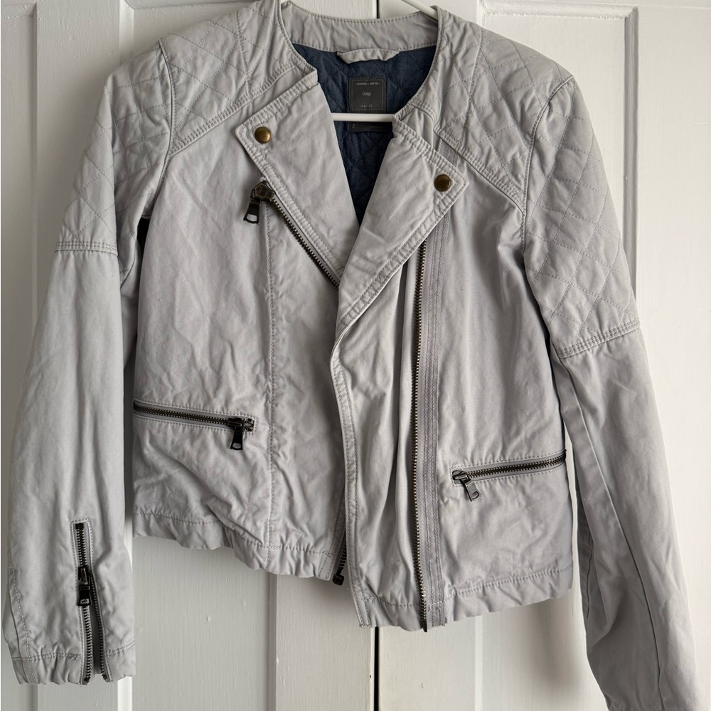 GAP Light Gray Quilted Moto Jacket